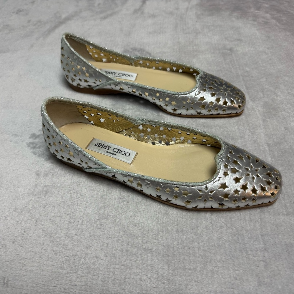 Jimmy Choo Metallic Silver Cutout Flats
